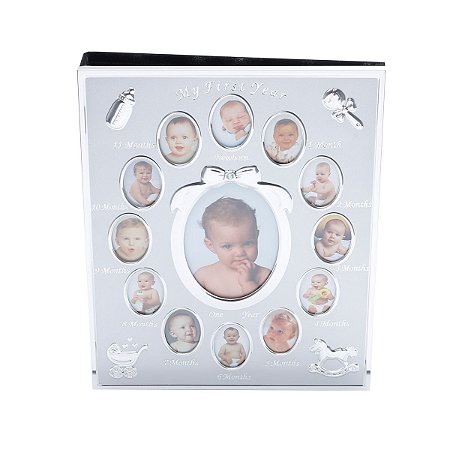 PORTA RETRATO DE ALUMINIO P/BEBÊ 20X25CM P/13FOTOS C/ALBÚM