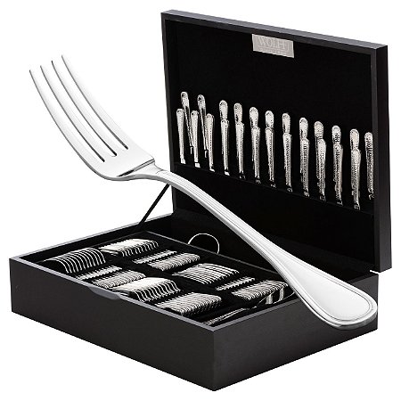 FAQUEIRO 102PC DE AÇO INOX C/ESTOJO DE MADEIRA LOUVRE