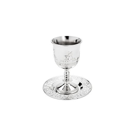 COPO DE ZAMAC P/VINHO C/PRATO JUDAICO 13X12,5cm