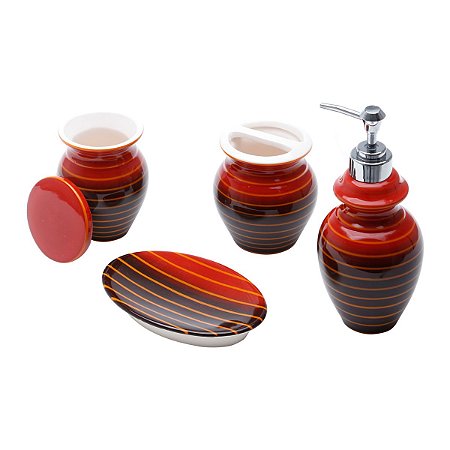 JG 4PC P/BANHEIRO DE CERÂMICA VERTIGO VERMELHO E PRETO
