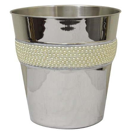 LIXEIRA EM AÇO INOX PÉROLA 24 X 24X 23,5 CM