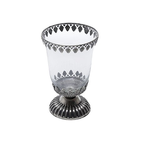 PORTA VELAS DE VIDRO C/BORDA E BASE EM FERRO PINE