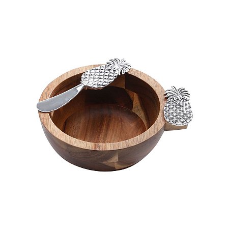 CJ. BOWL DE ACÁCIA E 1 ESPÁTULA ABACAXI 14,5X14,5X6CM