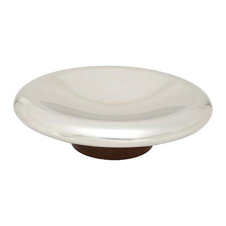 CENTRO DE MESA DE AÇO INOX C/BASE DE MADEIRA SATURN