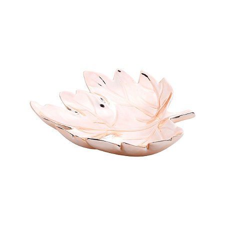 PRATO DE CERÂMICA C/PINTURA ELETROSTÁTICA FOLHA ROSÉ GOLD