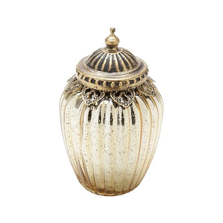 POTICHE DE VIDRO E ZAMAC DOURADO 8x14,5cm