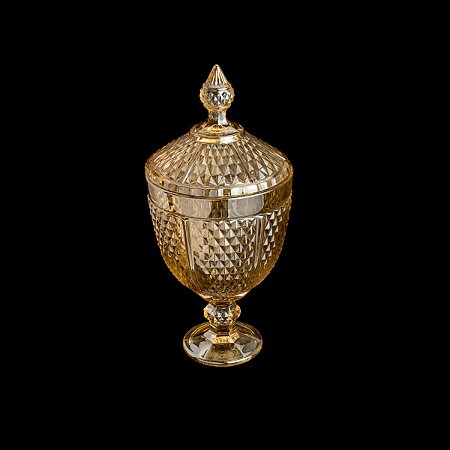 POTICHE C/PÉ DE CRISTAL PERSEU ÂMBAR 15x32cm