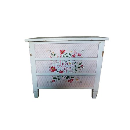 COMODA MADEIRA ROMANCE LOVE YOU 3 GAVETAS ROSA