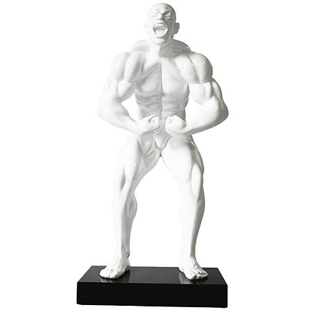 ESCULTURA RESINA FISIOCULTURISTA TRAPEZIO BRANCA 35 X 26 X 7