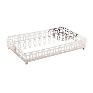 BANDEJA DE METAL C/ESPELHO SINGAPURA PRATEADA 21x13x4cm