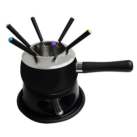 APARELHO PARA FONDUE COM 11 PEÇAS EM AÇO ESMALTADO 11PCS PRETO