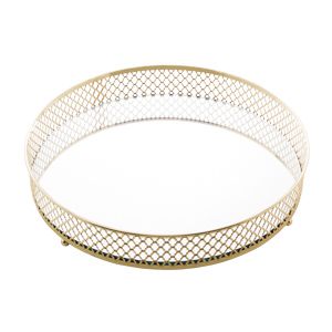 BANDEJA DE METAL C/ESPELHO BARCELONA DOURADA 25x5cm