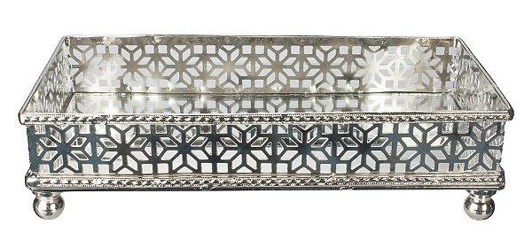 BANDEJA FLOWER RETANGULAR EM METAL NIQUELADO ESPELHADA 28X13.5X7CM