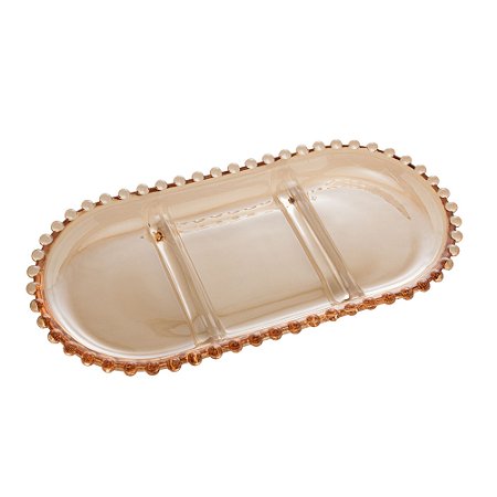 PETISQUEIRA CRISTAL C/3 DIVISÕES OVAL PEARL ÂMBAR 30x15x2cm