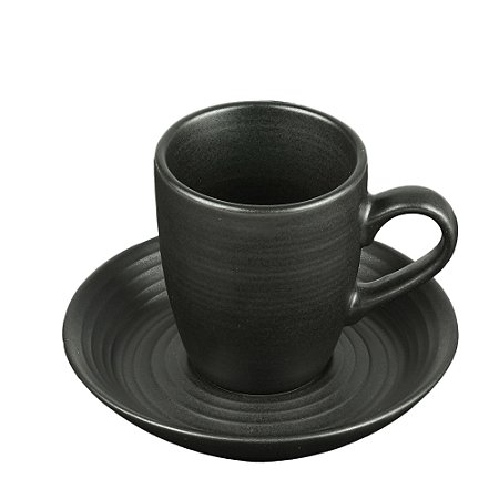 CJ 4 XÍCARAS PORCELANA P/CAFÉ C/PIRES PRETO 90ml