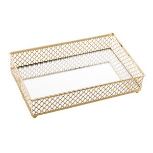 BANDEJA DE METAL C/ESPELHO BARCELONA DOURADA 21x13x5cm
