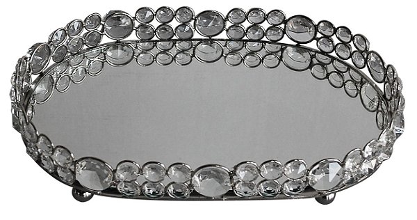BANDEJA OVAL ESPELHADA METAL/VIDRO 29X20X5CM CLEAR
