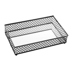 BANDEJA DE METAL C/ESPELHO BARCELONA PRETA 21x13x5cm