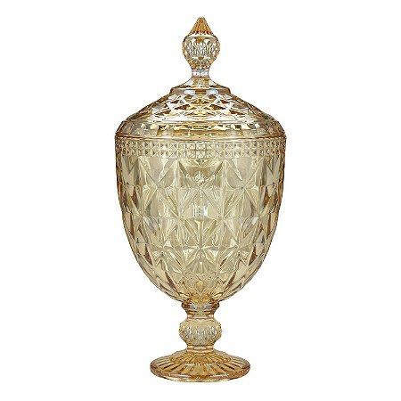 POTICHE CORATIVO C/PÉ CRISTAL DIAMOND ÂMBAR METALIZADO 15x32