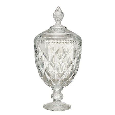 POTICHE CORATIVO C/PÉ  CRISTAL DIAMOND TRANSPARENTE 15x32