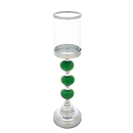 CASTIÇAL METAL VERDE/PRATA 12x45cm
