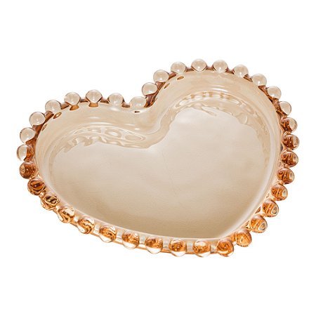 CJ 4 PRATOS CRISTAL CORAÇÃO PEARL ÂMBAR 12x10x1cm