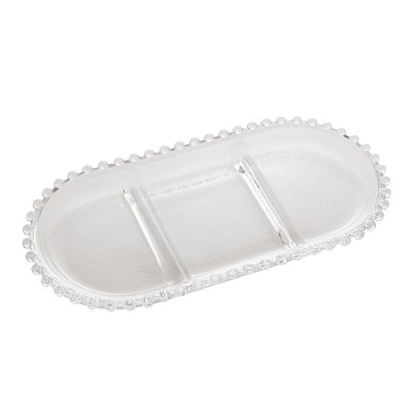 PETISQUEIRA CRISTAL C/3 DIVISÕES OVAL PEARL 30x15x2cm