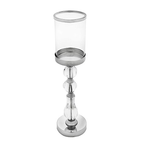 CASTIÇAL METAL CRISTAL/PRATEADO 12x45cm