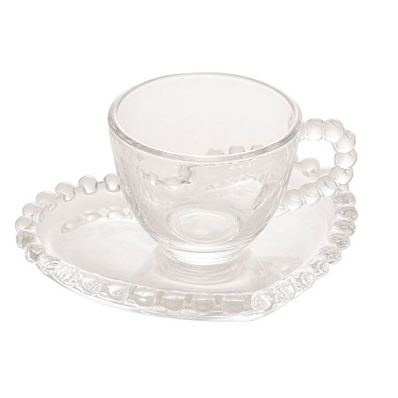 CJ 4 XÍCARAS CAFÉ CRISTAL C/PIRES CORAÇÃO PEARL 85ml