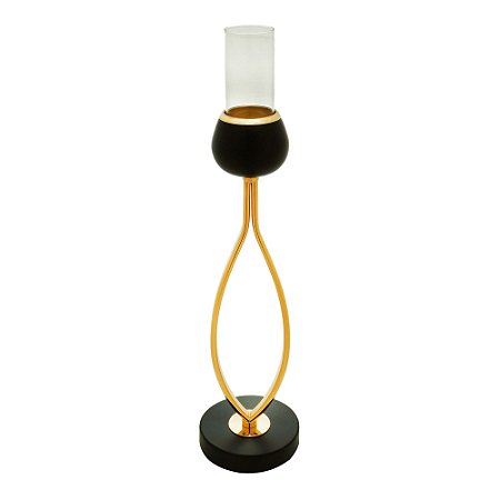 CASTIÇAL METAL PRETO/DOURADO 12x49cm