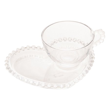 XÍCARA CHÁ CRISTAL C/PRATO CORAÇÃO PEARL 180ml