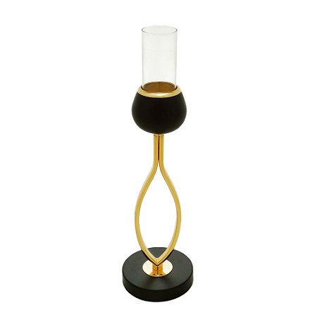 CASTIÇAL METAL PRETO/DOURADO 12x43cm