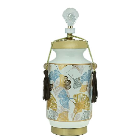 POTICHE DECORATIVO CERÂMICA FOLHAS 14x38cm