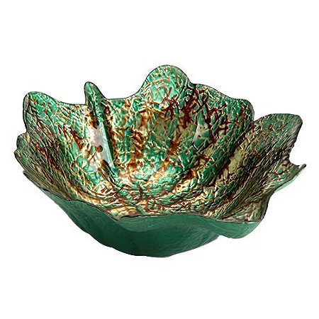 CENTRO DE MESA FOLHAGEM EM VIDRO L38,5XP33XA14CM COR VERDE
