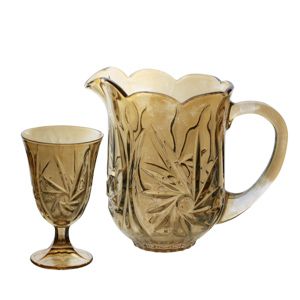 CJ 7PC JARRA C/6 TAÇAS CRISTAL P/ÁGUA PRIMA ÂMBAR 1,5l/240ml