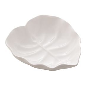 FOLHA DECORATIVA DE CERÂMICA BANANA LEAF BRANCO 28,5x27x7cm