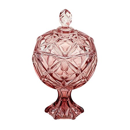 POTICHE BRUXELAS COM PE EM CRISTAL D17XA27CM COR ROSE