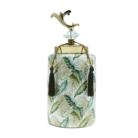 POTICHE DECORATIVO CERÂMICA FOLHAS 17x32cm