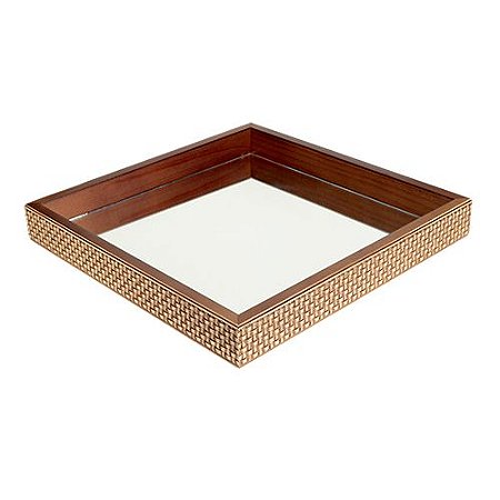 BANDEJA QUADRADA DE MADEIRA TRELICA L36XP36XA5CM COR MARROM