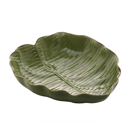 FOLHA DECORATIVA DE CERÂMICA BANANA LEAF VERDE 28,5x27x7cm