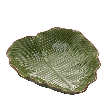 FOLHA DECORATIVA DE CERÂMICA BANANA LEAF VERDE 23,5x22x6,5cm