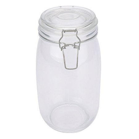 PORTA MANTIMENTO REDONDO EM VIDRO LISO COM TAMPA E TRAVA 1,5L D10,5XA21,5CM