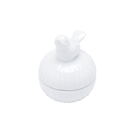 POTICHE C/PÁSSARO DE CERÂMICA PEARL BRANCO 7,5x10cm