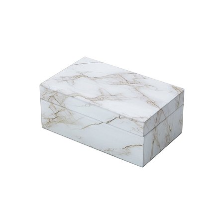 PORTA JOIAS DE VIDRO MÁRMORE MARROM E BRANCO 13x21x8,5cm