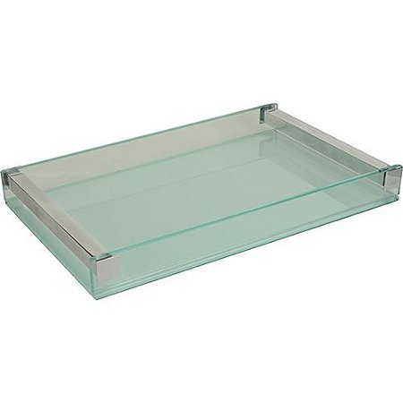 BANDEJA COSMOPOLITA RETANGULAR VIDRO ALCA ACO INOX 50X30X4CM