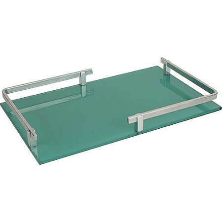 BANDEJA COSMOPOLITA RETANGULAR VIDRO ALCA ACO INOX 50X30X4CM