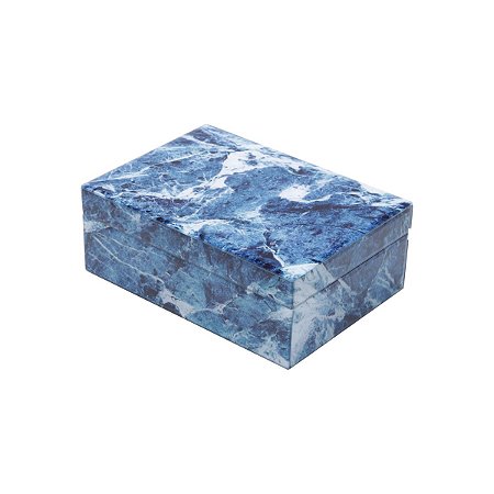 PORTA JOIAS DE VIDRO MÁRMORE AZUL E BRANCO 24,5x17,5x9cm