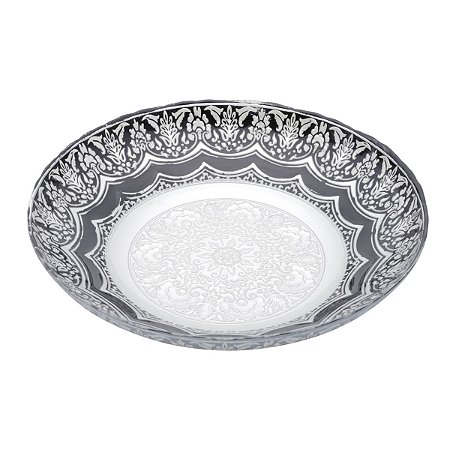 CENTRO MESA DECORATIVO DE VIDRO PÁDUA PRETO E CINZA 40x7,5cm