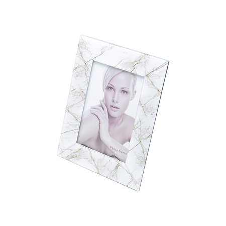 PORTA RETRATO DE VIDRO MÁRMORE MARROM E BRANCO 13x18cm