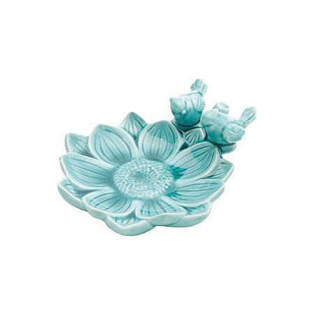 DECOR DE CERÂMICA GÉRBERA AZUL C/PÁSSARO 15x14x7cm
